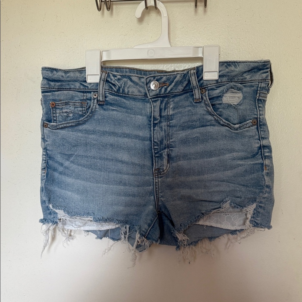 American Eagle Outfitters Light Blue Distressed Jean Shorts
